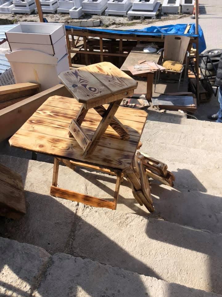 Katlanır Masif Ahşap Bahçe Masası & Katlı Balkon Çiçekliği